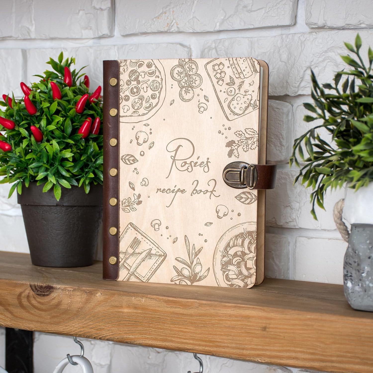 Wooden Recipe Book Binder Customized Recipe Journal Notebook for Cooking Bridal Shower Gift Christmas Gift for Bride to Be Personalized Wedding Gift for Bride from Mom Heirloom Gifts for Daughter