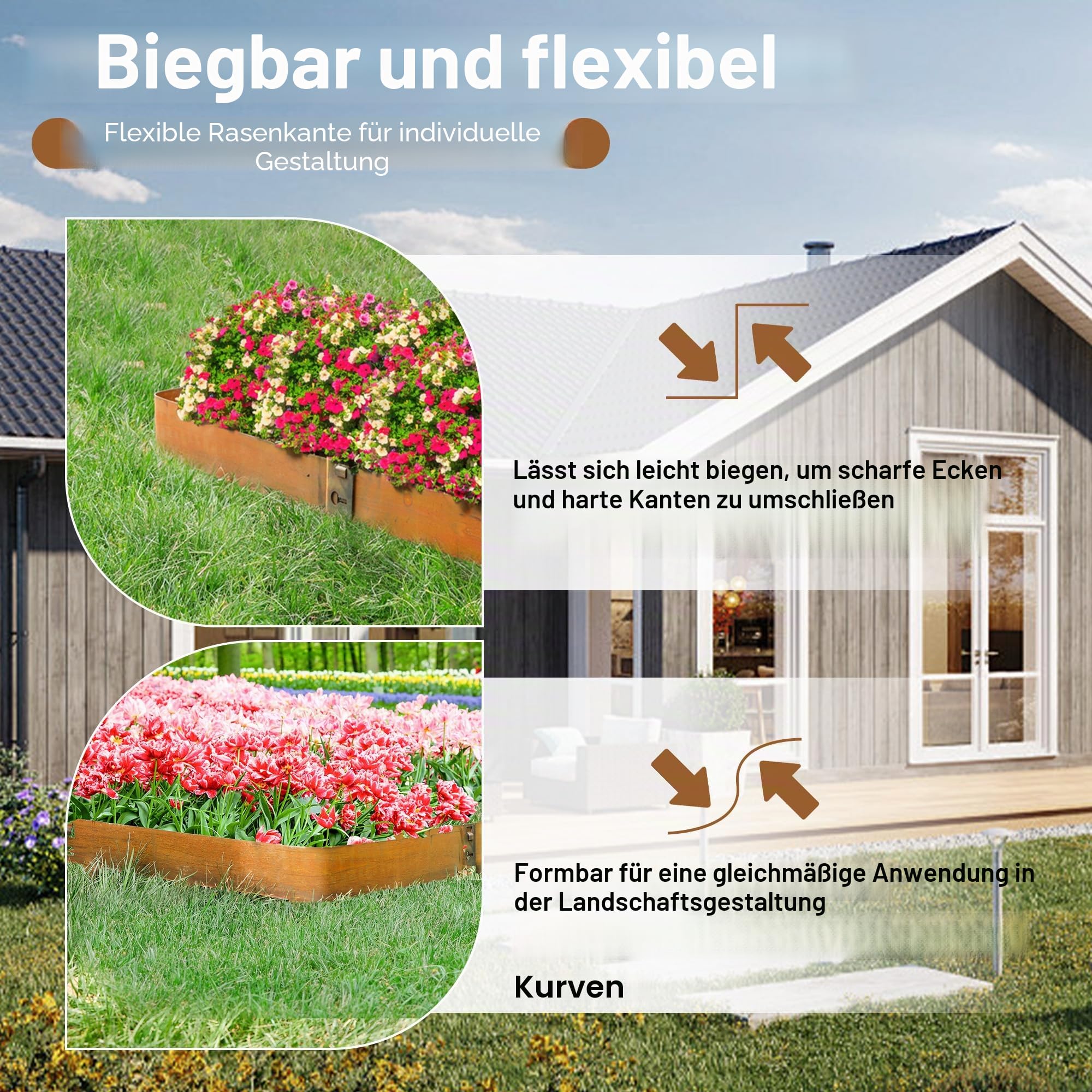 SEAdeerCH Cortenstahl Rasenkante 6-er Set Wetterfestem 106x16cm,Flexibel