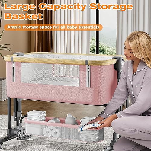 Miniatura 3 de cuna de 4 en 1, cuna de moisés para bebé, cuna con balanceo y colchón cómodo y ruedas, cuna de cama ajustable en altura con 7 niveles, fácil de