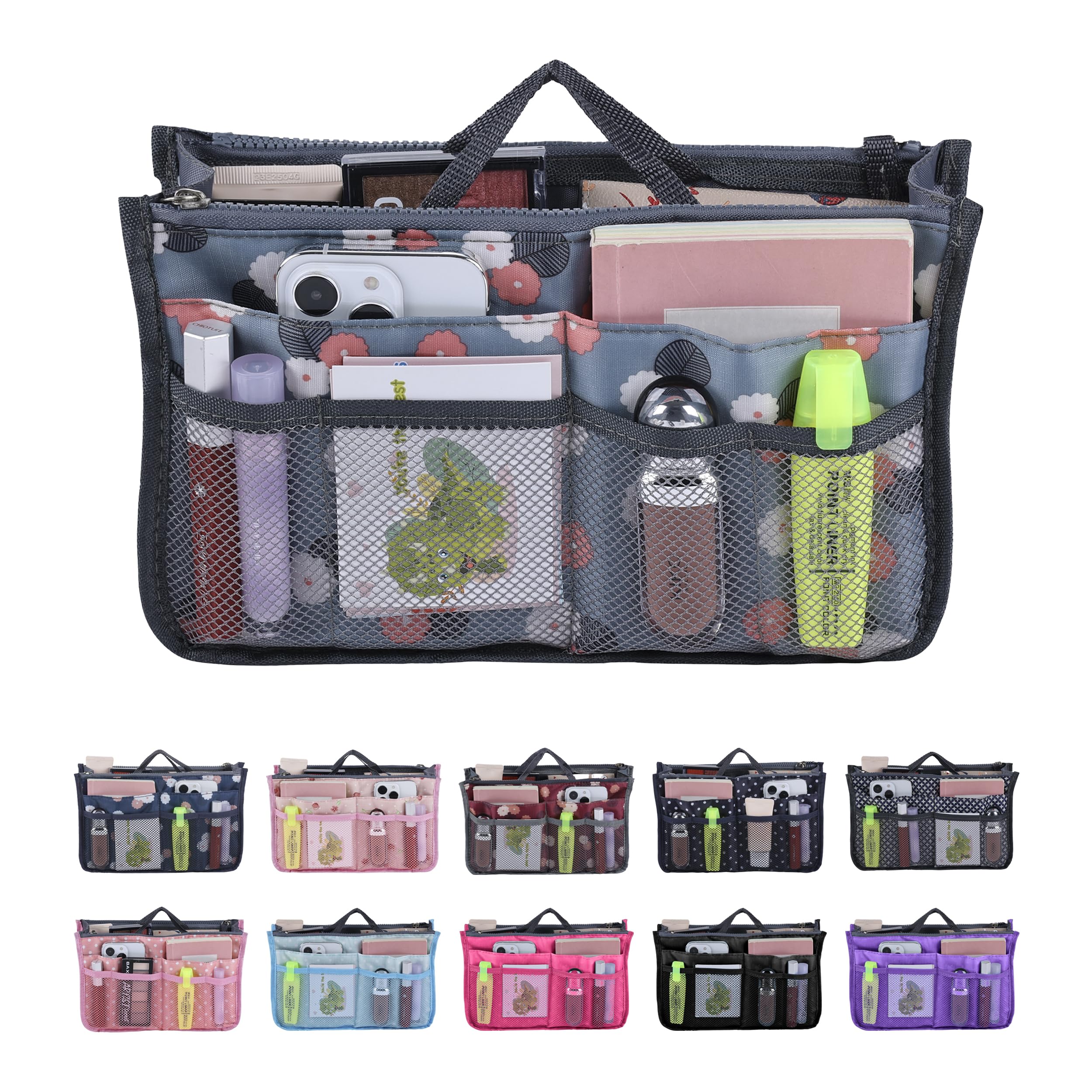 Jj Prime Floral, Blue-Grayish - Handbag Organiser | Tote Bag Organizer (Floral, Grayish Blue)