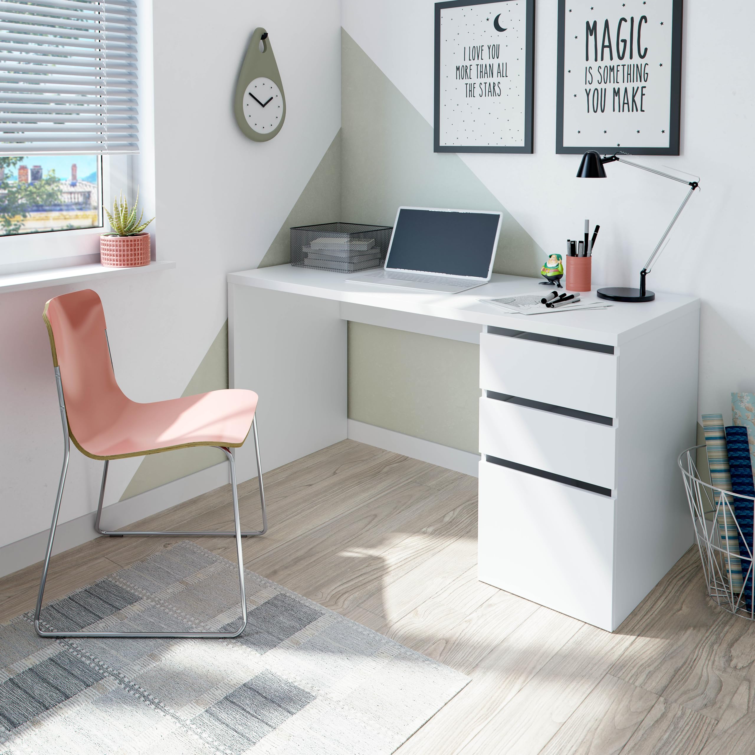 Arredo Stock Scrivania con 2 cassetti e 1 anta colore bianco, 74x138x60 cm