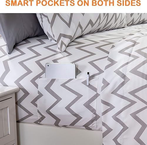 Miniatura 3 de Elegant Comfort Chevron Pattern Collection - Juego de sábanas de 6 piezas de bolsillo profundo de 1500 hilos, resistente a la decoloración, las