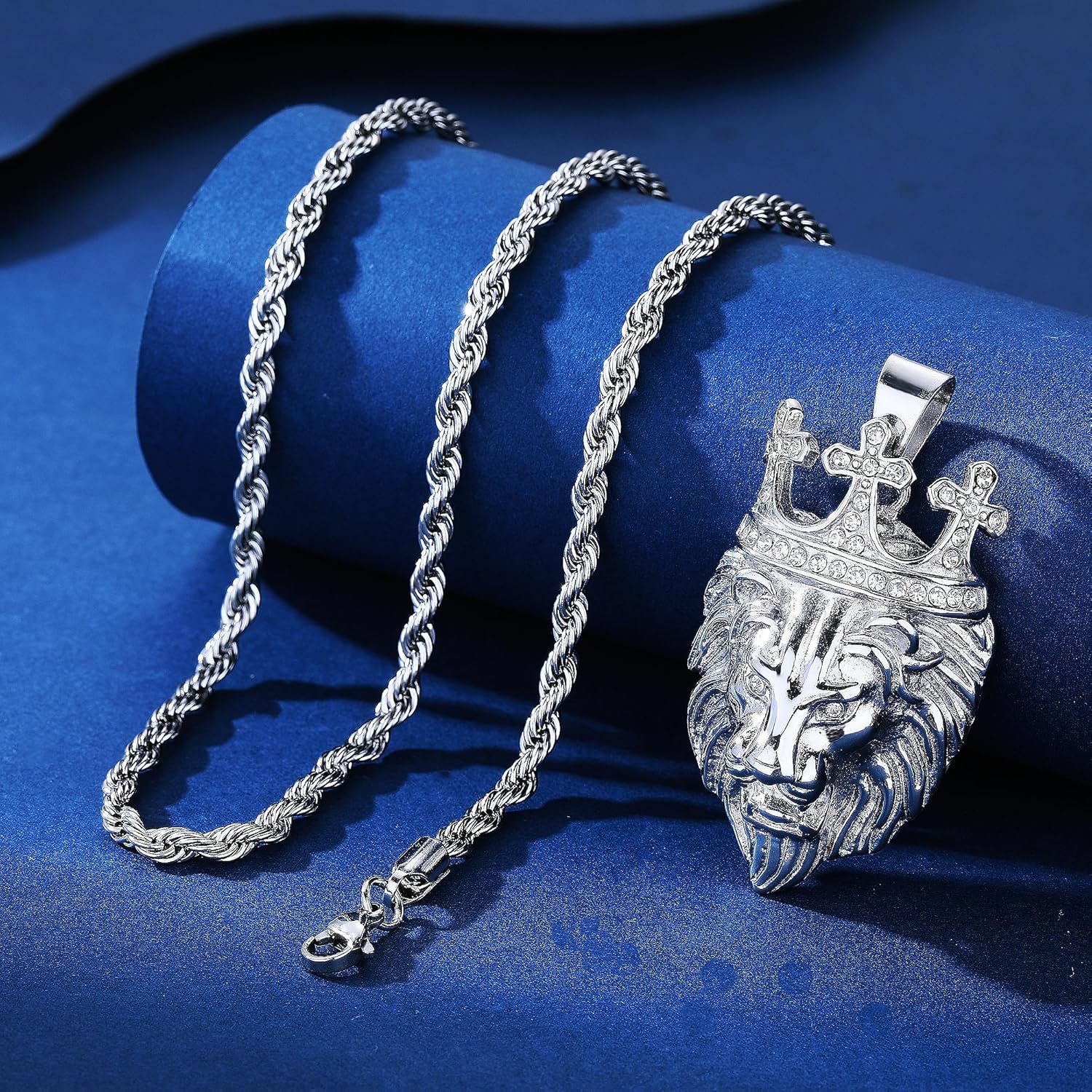 ROWIN&CO Lion Necklace Stainless Steel 18K Gold Plated CZ Leopard/Tiger Head Hip Hop Punk Rock Animal Pendant Jewelry Gift for Men Women Charm Amulet Chain - Image 3