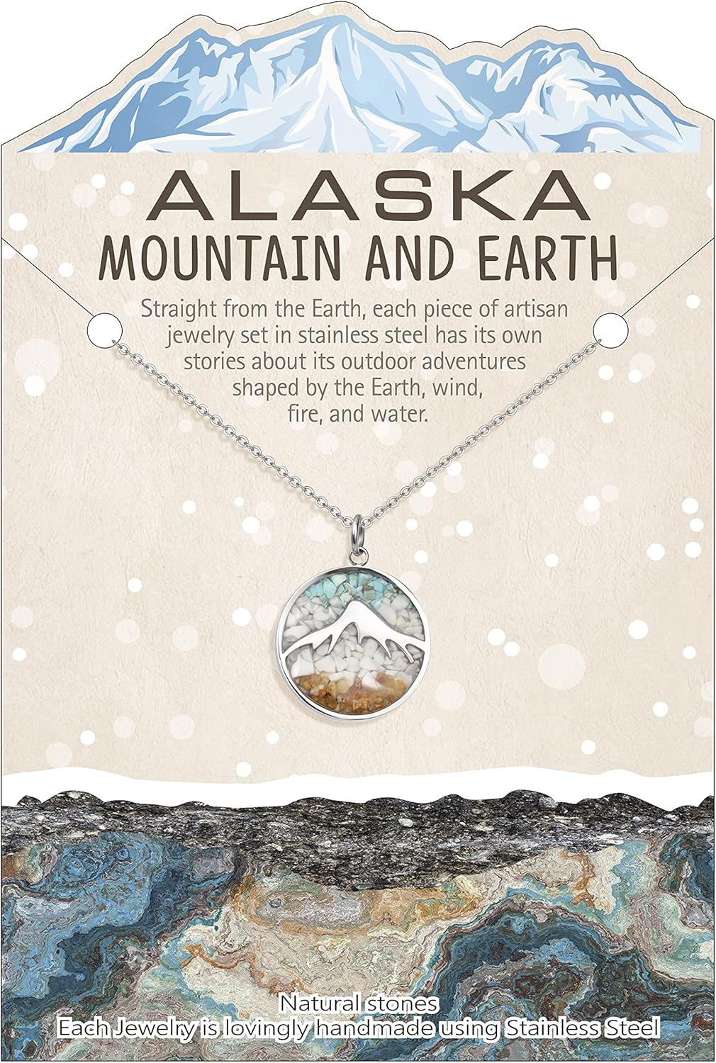 Lauren-Spencer Gemstone Mountain Necklace for Women White Howlite Turquoise Tumbled Chips Pendant Necklace Dainty Mountain Range Necklaces for Women Nature Jewelry Gift