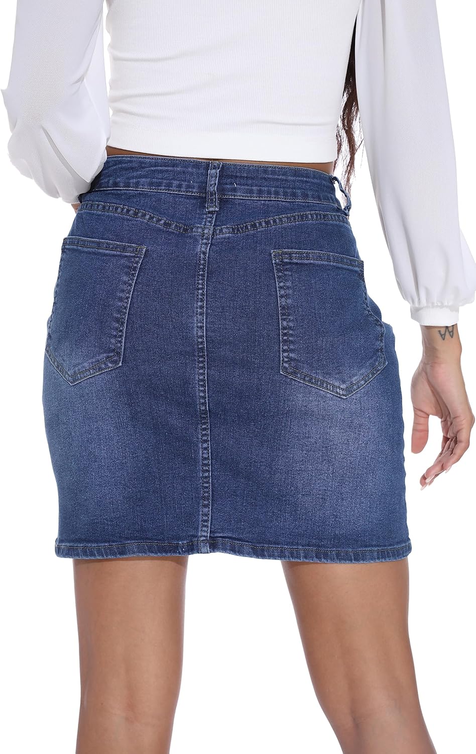 GUANYY Womens Mini Denim Skirt-Casual Stretch Slim Fit High Waisted Jean Skirts - Image 3