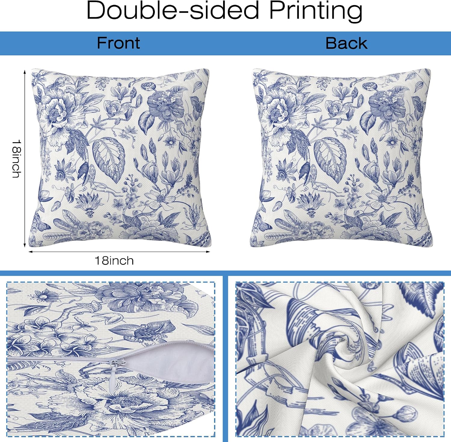 Vintage Floral Throw Pillow Cover Case Bloom Flowers Throw Pillows Set of 2 Super Soft Pillow Covers 18x18 Inches Farmhouse Home Decor for Living Room Bedroom Sofa Couch Cushion Cover image 2