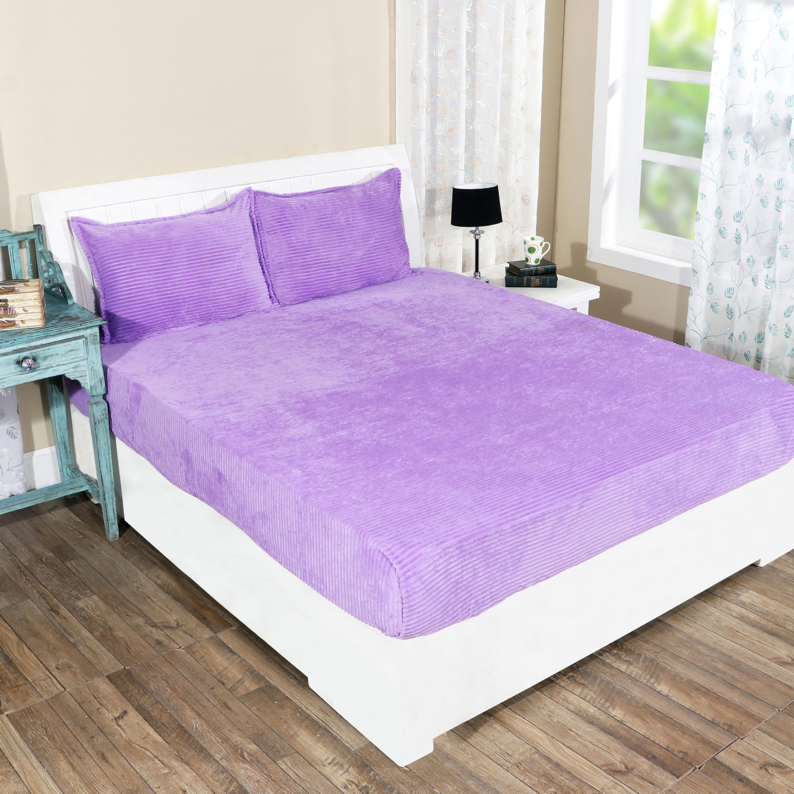 RD TREND 190 GSM Flannel Elastic Warm bedsheets for Winter King Fitted Size (78x72x8 Inches) with 2 Pillow Cover Size (18x28 Inches) Color- Lavender,Striped (B0CR7L7DK9) Amazon Price History, Amazon Price Tracker