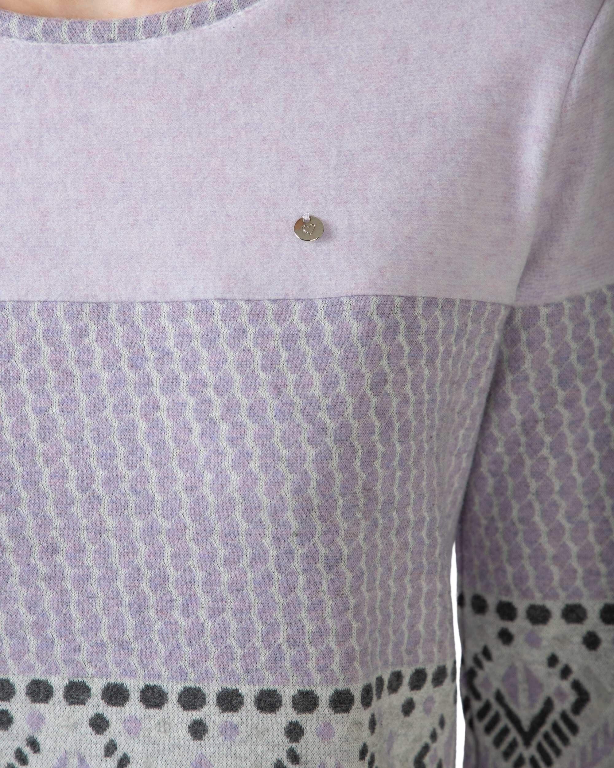 MASSANA Pijama de Invierno para Mujer P751229, Conjunto de 2 Piezas, Diseño Jacquard Étnico en Lila y Gris, Manga Larga