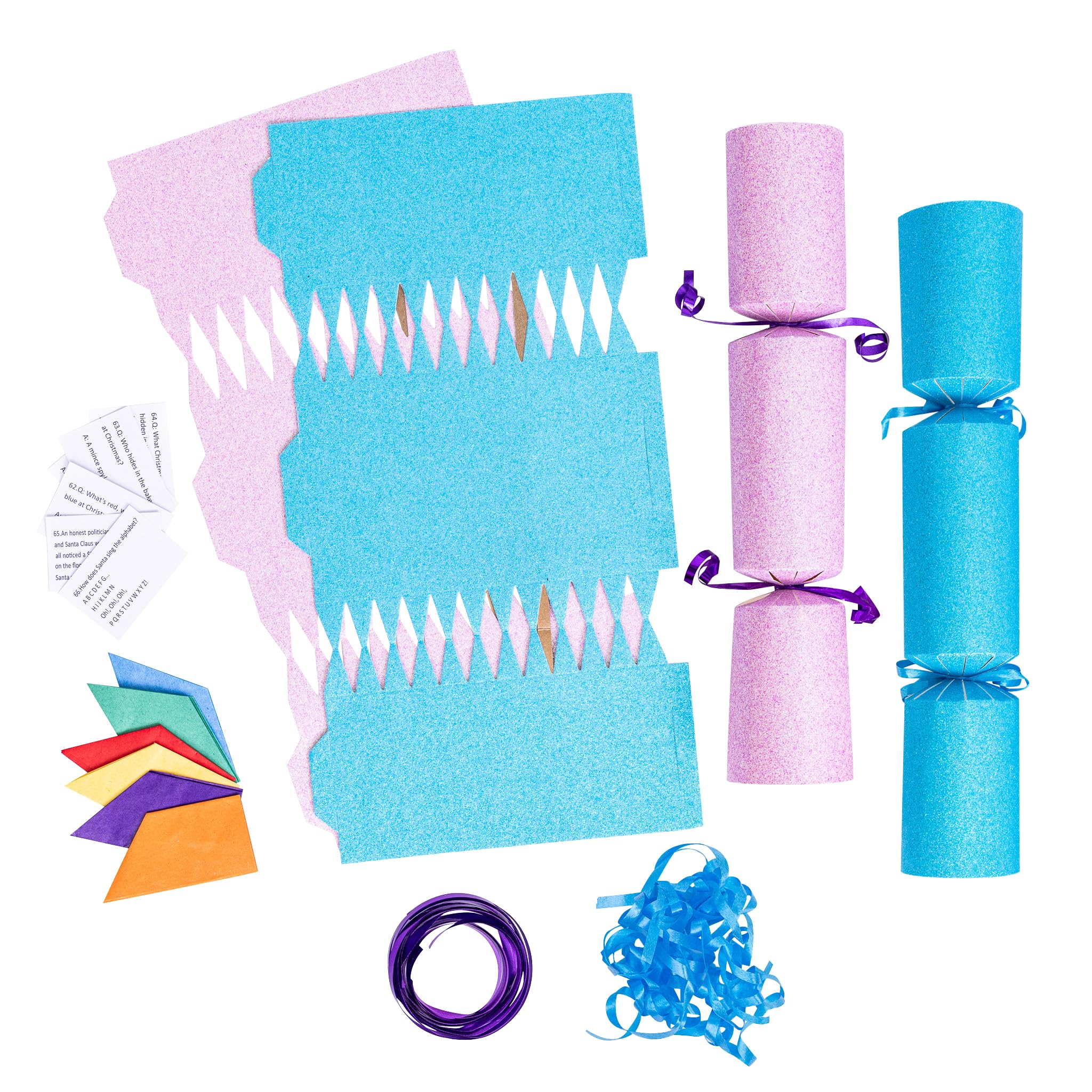 evelay 12 Make Your Own Christmas Cracker Kit DIY Baby Pink & Blue Glitter Crackers Hats Snaps Jokes (Baby Pink, Blue)
