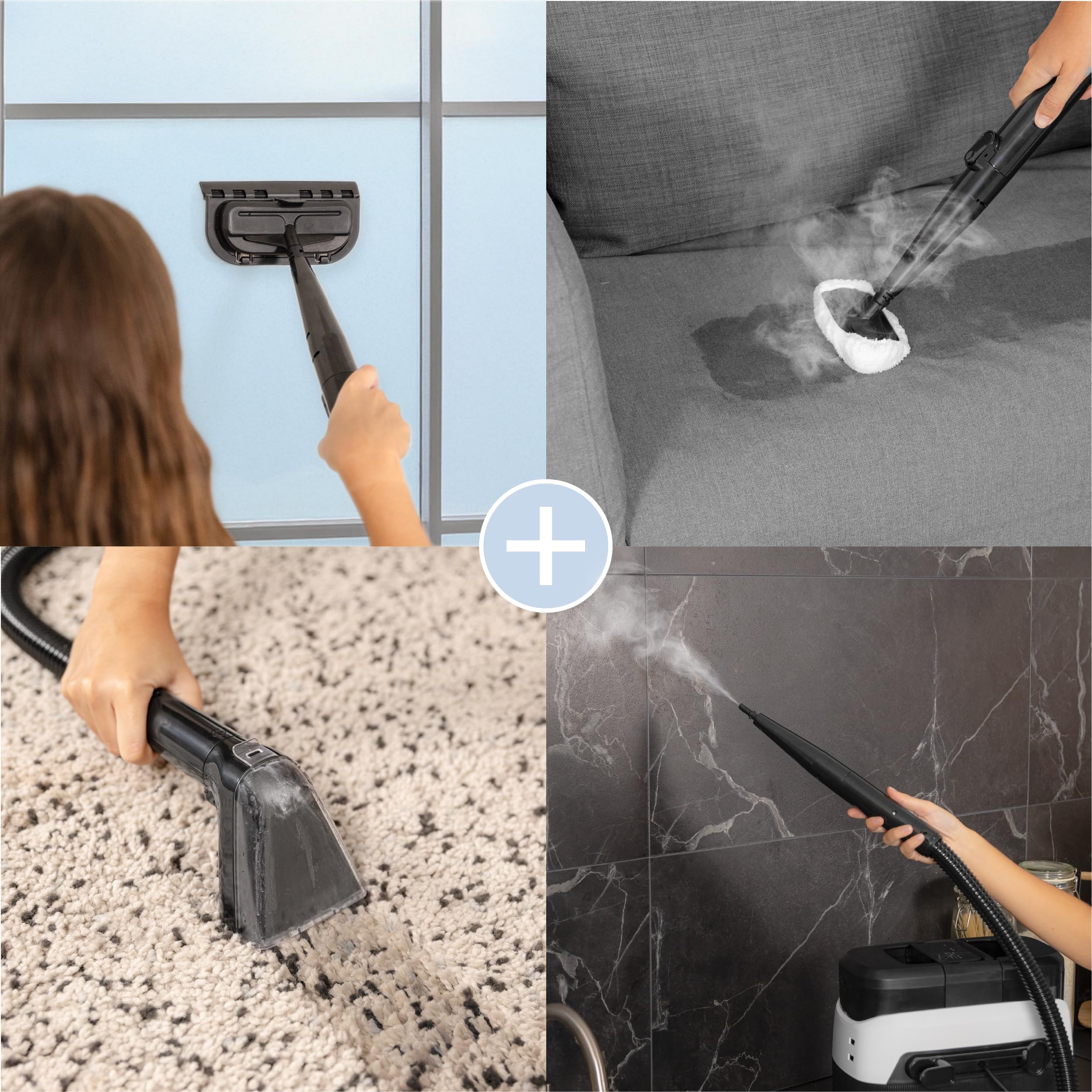 Di4 Aspiroclean Vapore 1650 Limpiador a Vapor, Potencia 1650W, Función Agua Caliente y Vapor, Doble Depósito, Limpiador Vapor Sofá, Alfombras, Tapicerías y Coche, Accesorios Incluidos, Limpiacristales