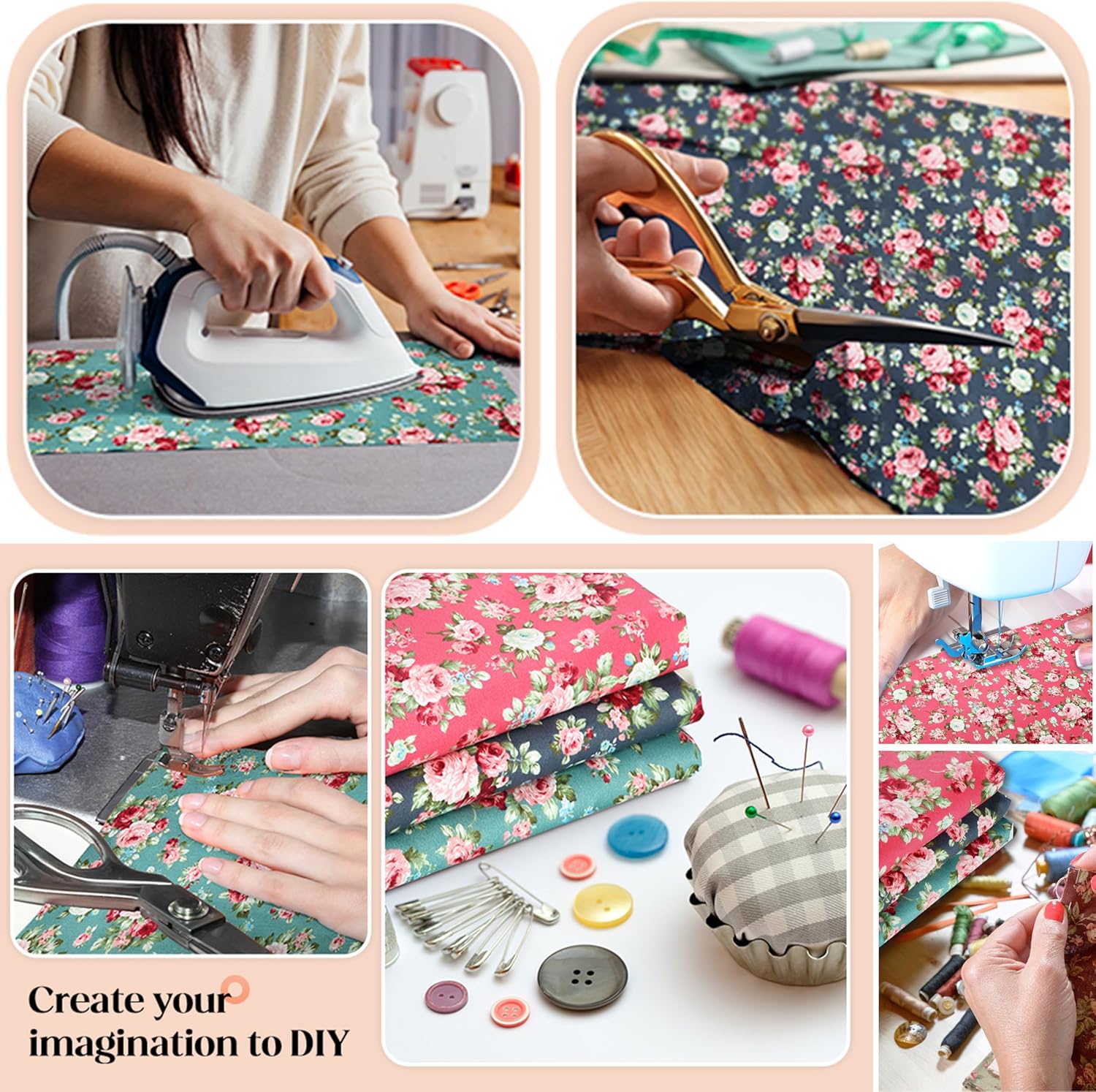 Hanjunzhao 14 pcs Fat Quarters Fabric Bundles 18x22 inch - Vintage Floral Print Cotton Fabric -Quarter Yard Material - for Sewing, Quilting, and Holiday Halloween Christmas DIY Crafts -Retro Floral