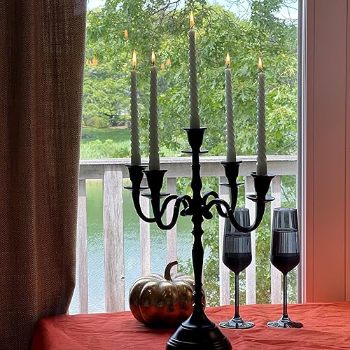 Miniatura 5 de Hamptons - Candelabro de cinco velas, acabado negro rústico, centro de mesa, hecho a mano de níquel de aluminio fundido, más de 1 pie de alto, (15