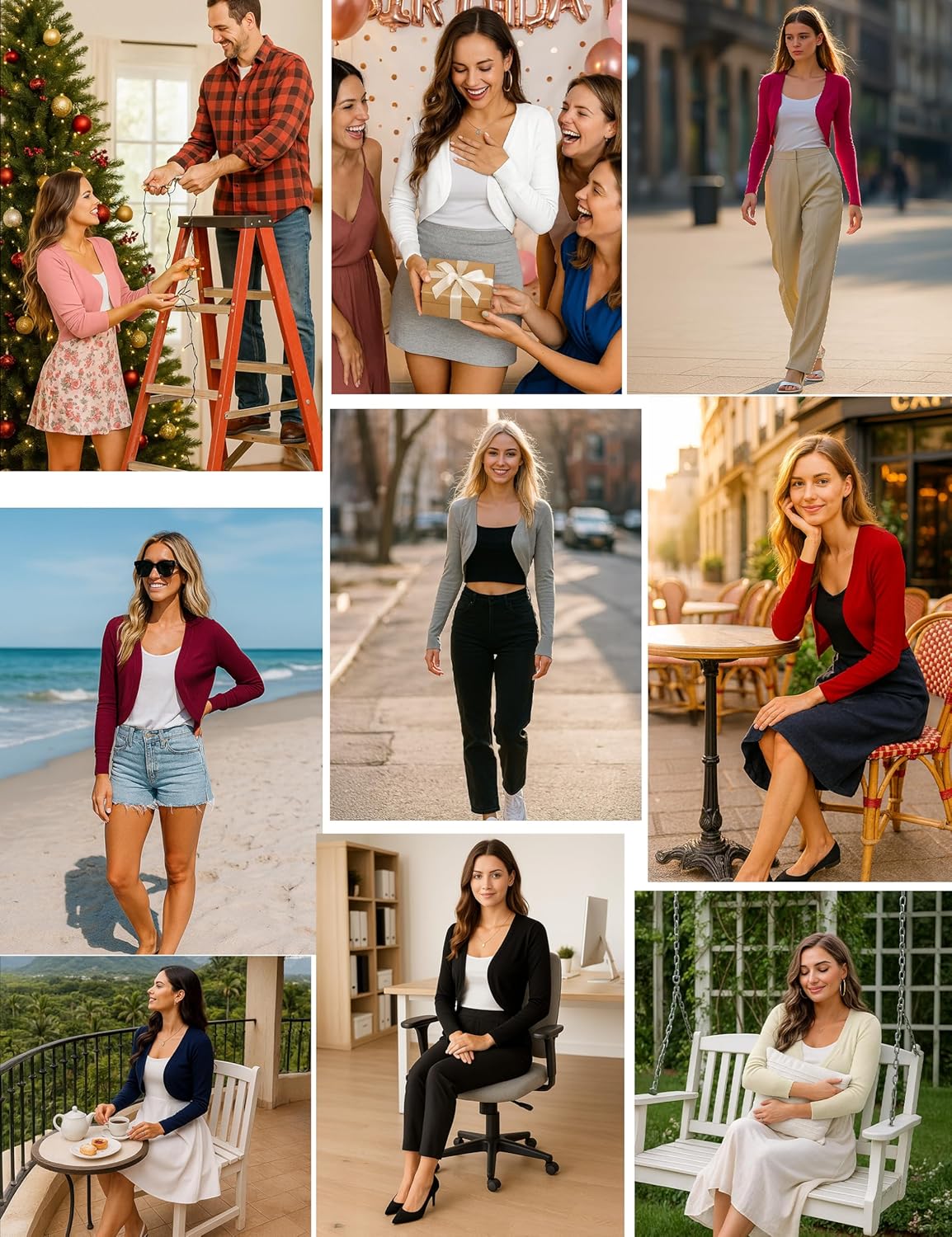 U.Vomade Women's Cropped Cardigan Bolero Shrug Open Front Sweater Long Sleeve S-XL - Image 4