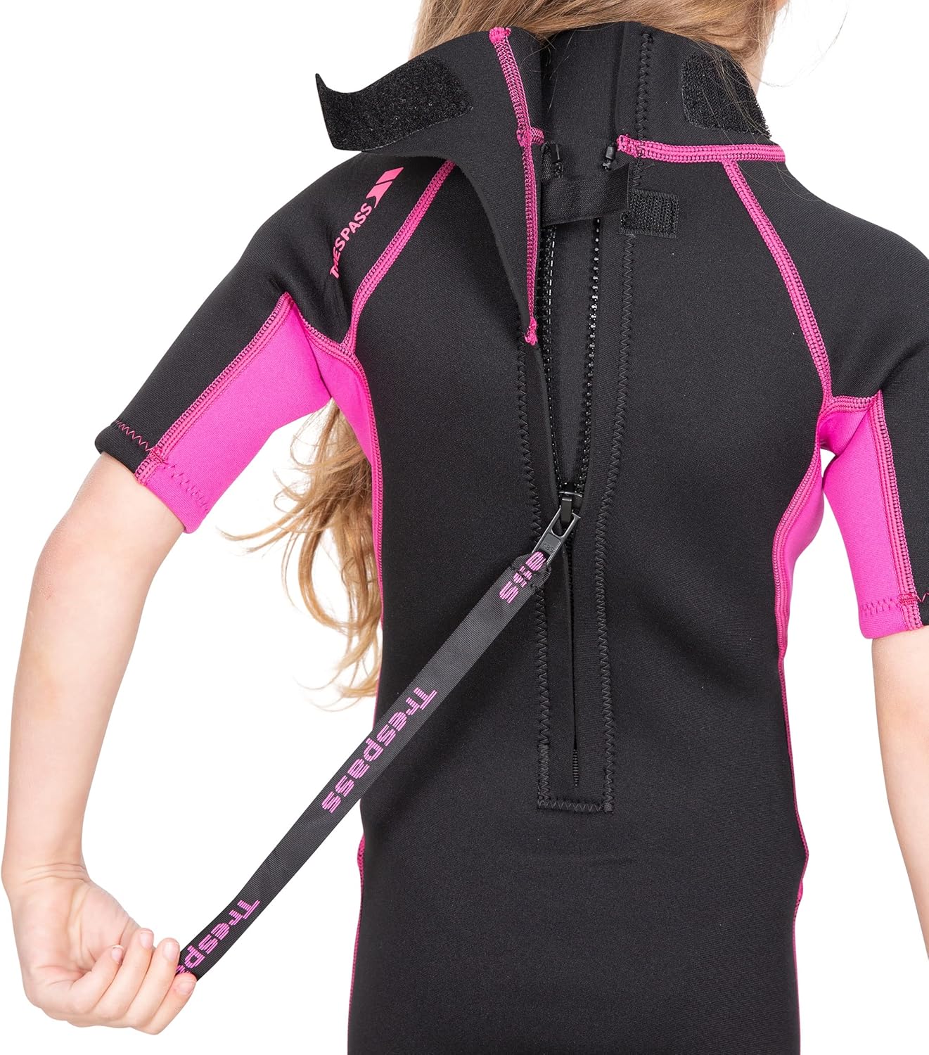 Trespass Kids Astor 3MM Short Sleeve Swimming Surfing Short Wetsuit - Black/Pink