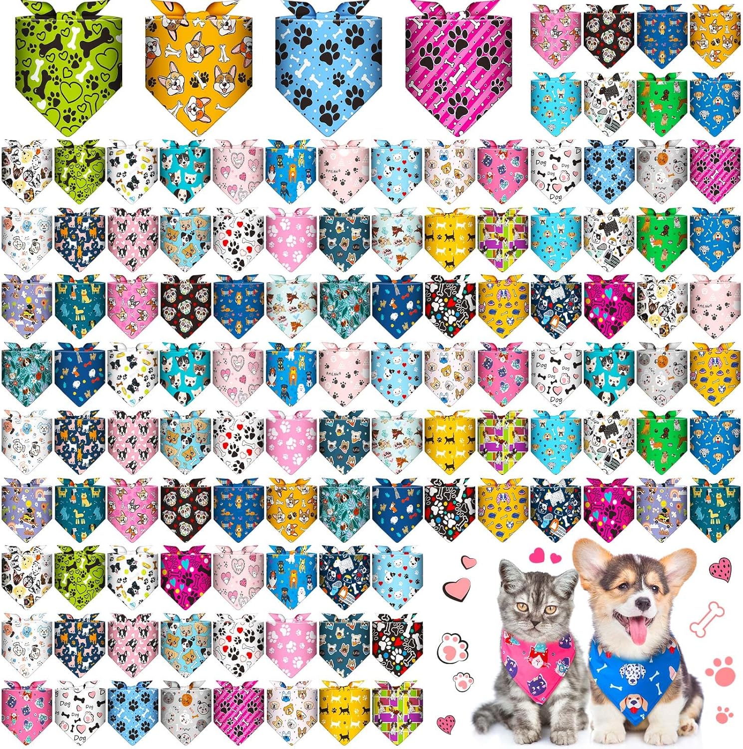 120 Pcs Dog Bandanas Bulk Paw Bone Bandanas Pet Triangle Scarf Adjustable Holiday Costume Neckerchief Dog Handkerchiefs Scarf Cute Bibs for Small and Medium Pet