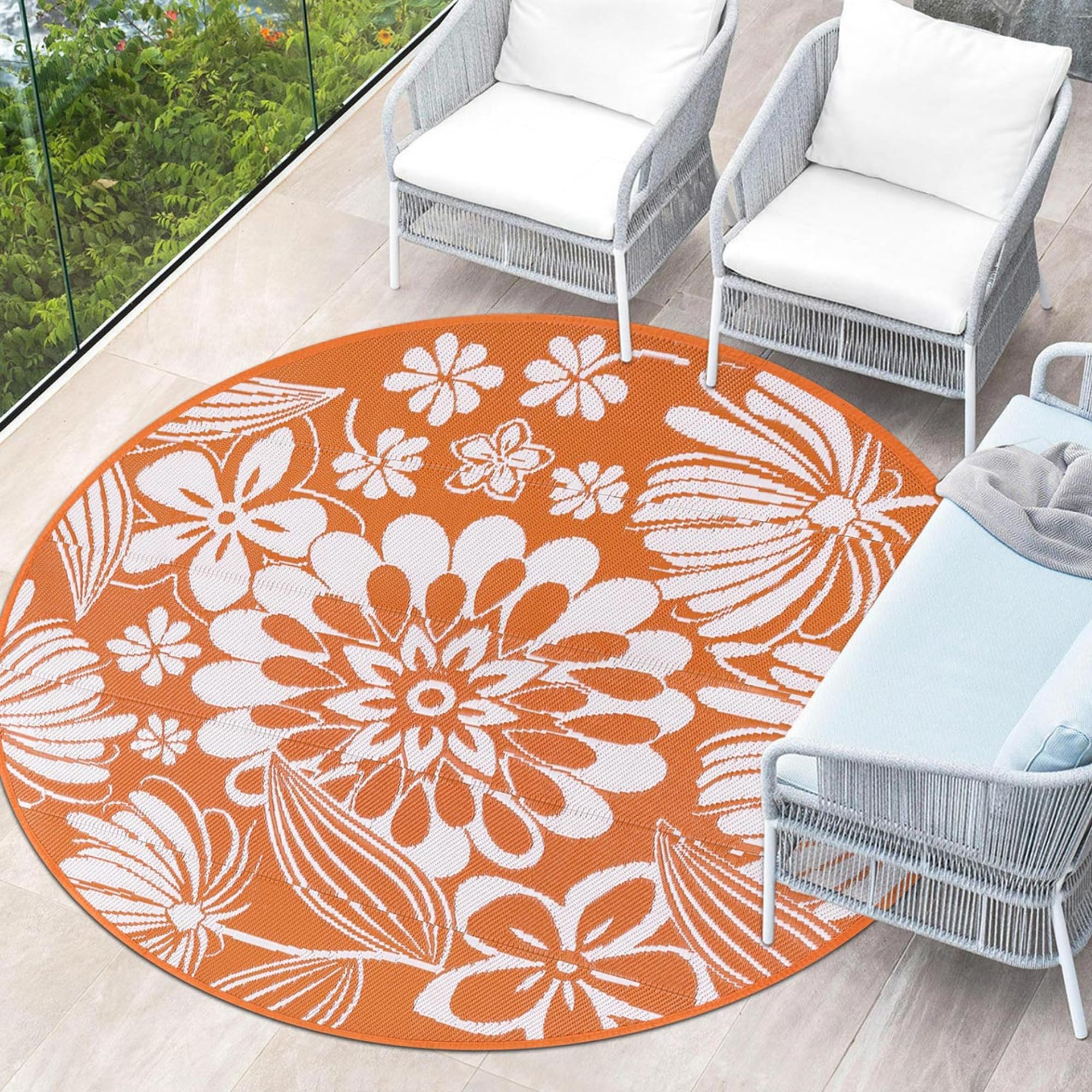 Ileading Round Outdoor Patio Rug