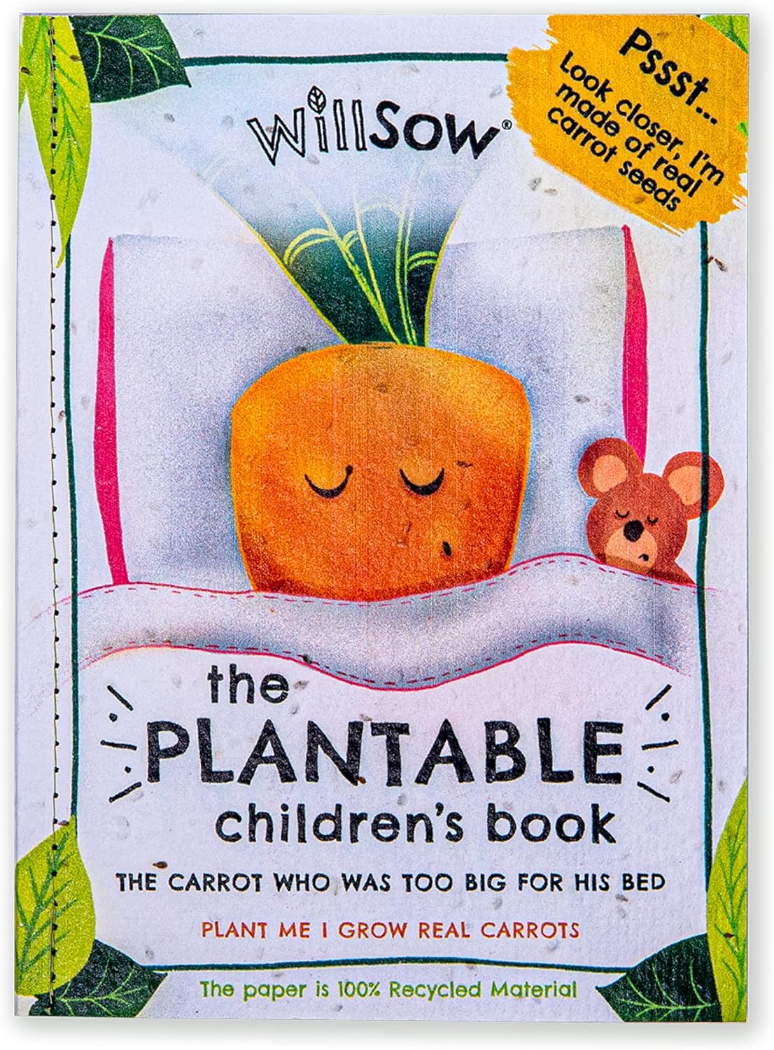 WILLSOW Plantable Book for Children | Plantable Seed Paper Book | Kids Garden Activity Books | Eco-Friendly Gift | Learn to Grow Your own Vegetables and Herbs | Fun Gift Idea for Kids (Carrot)
