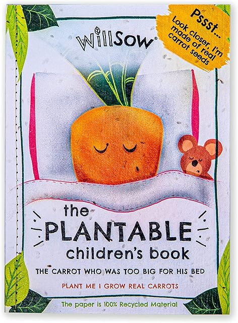 WILLSOW Plantable Book for Children | Plantable Seed Paper Book | Kids Garden Activity Books | Eco-Friendly Gift | Learn to Grow Your own Vegetables and Herbs | Fun Gift Idea for Kids (Carrot)