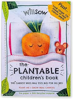 WILLSOW Plantable Book for Children | Plantable Seed Paper Book | Kids Garden Activity Books | Eco-Friendly Gift | Learn to Grow Your own Vegetables and Herbs | Fun Gift Idea for Kids (Carrot)