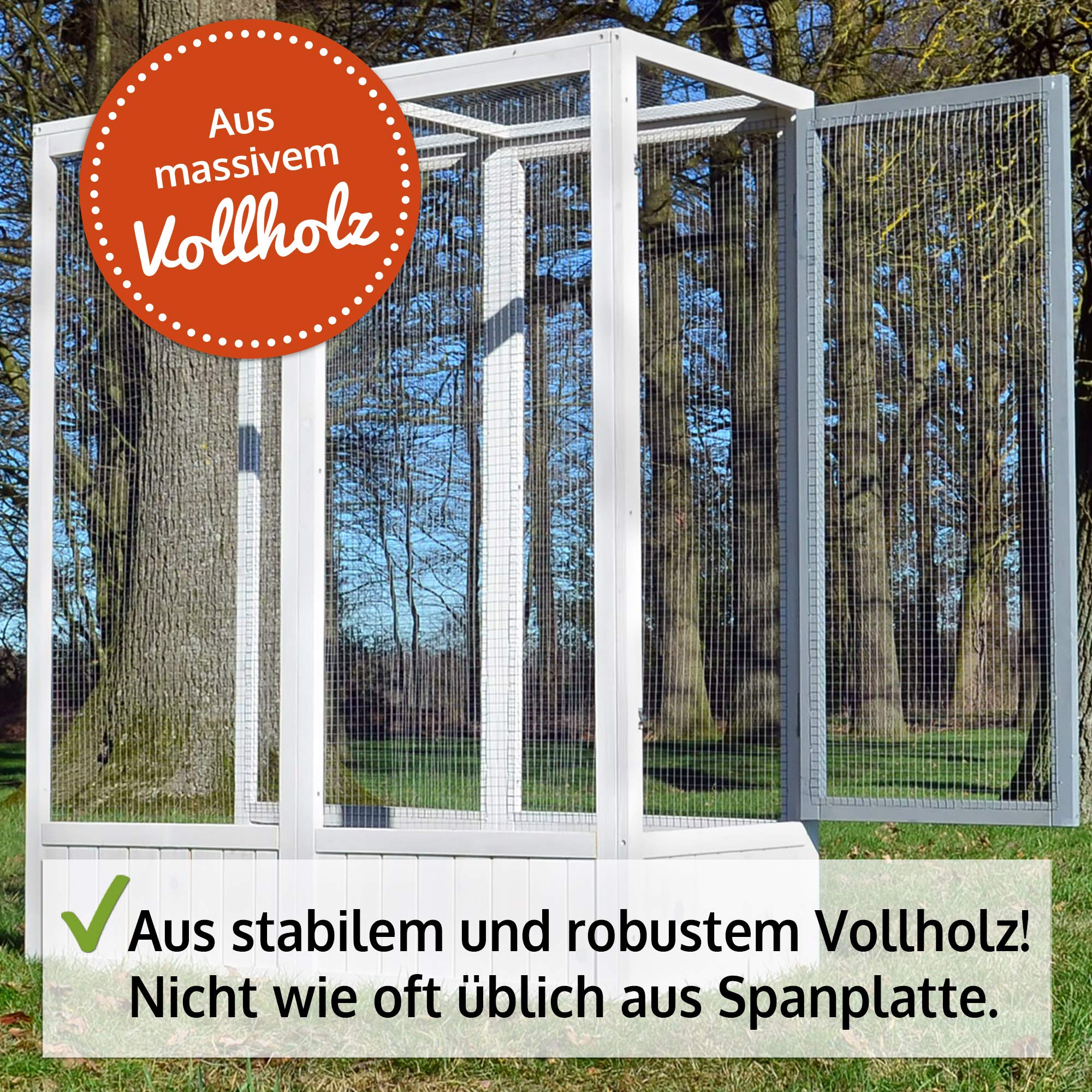 zooprinz Premium XXL Vogelvoliere mit Sitzstange – aus hochwer-tigem Vollholz und verzinktem Draht – witterungsbestän-dig und langlebig – Auslauf erweiterbar (Auslauf)