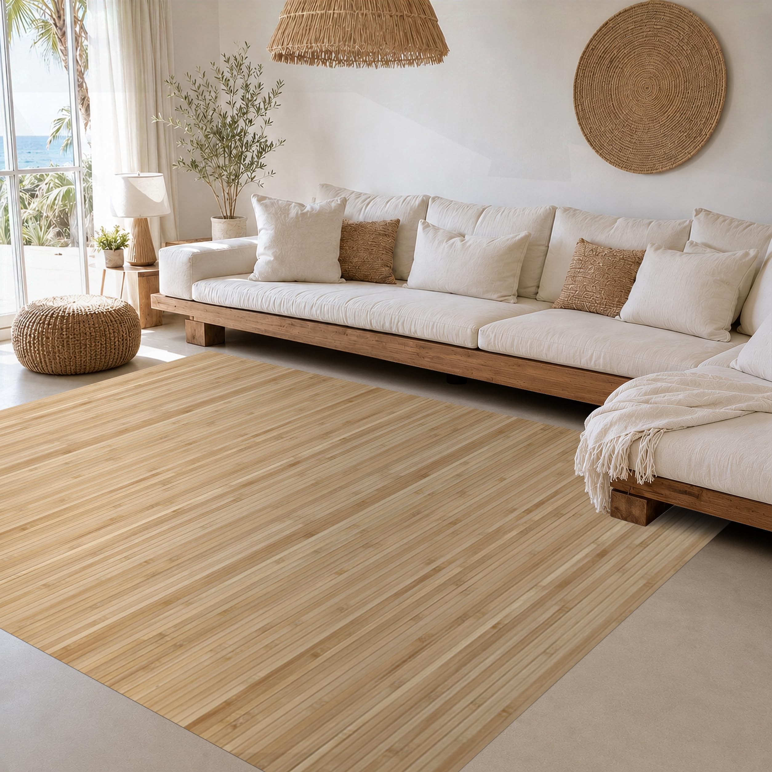 STORESDECO - Tapis Antidérapant en Bambou Naturel Idéal pour Le Salon, Le Couloir, La Salle De Bain... Effet Parquet ! Disponible en Grandes Tailles | Marron Clair, 50 cm x 200 cm