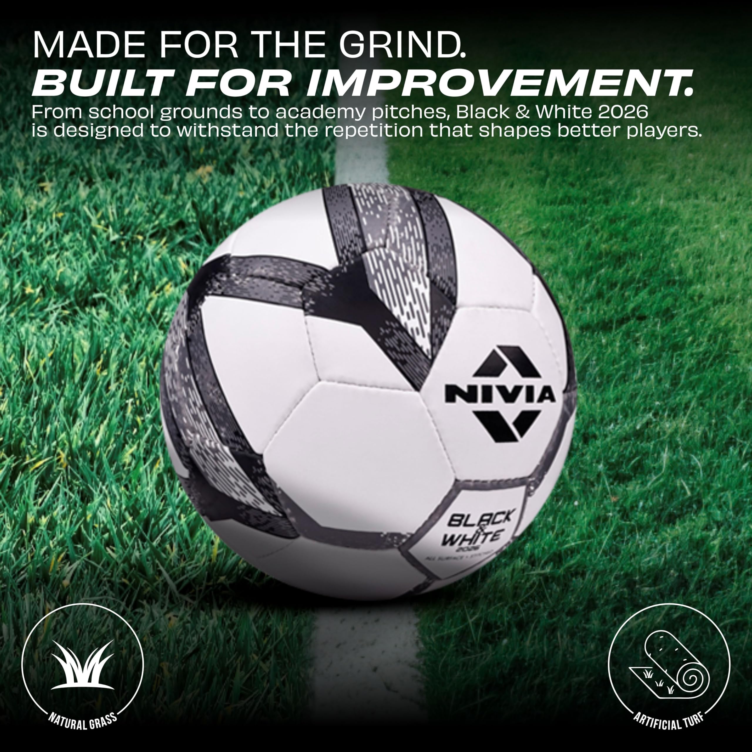 Nivia Black & White Football/Rubberized Stitched Football/32 Panel/Suitable for Hard Ground Without Grass/Training Football/for Men/Women/Size - 5 (Black/White) 1