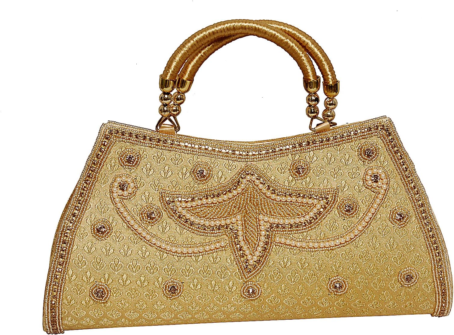 Rambha Crystal Bridal/Evening/Wedding/Party Clutches and Handbags for Women-Golden Color