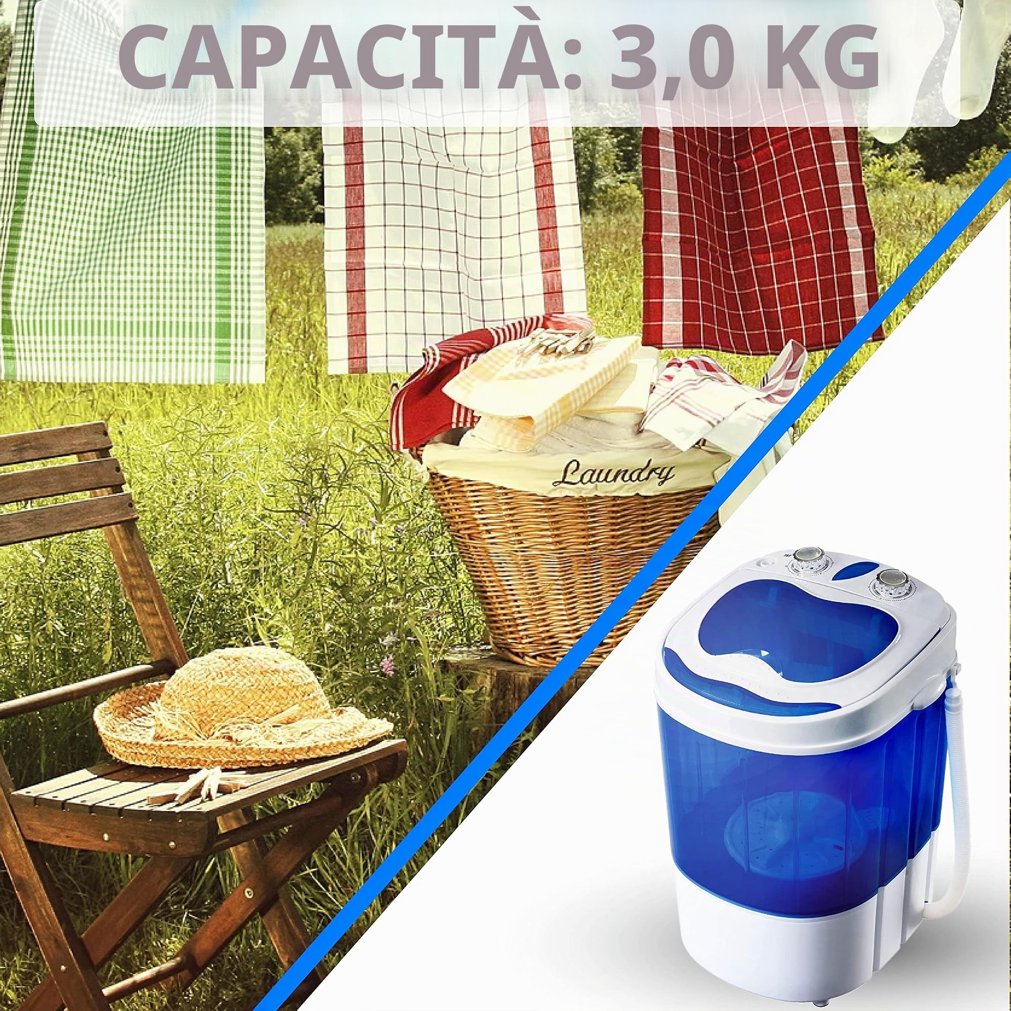 Mini lavatrice con centrifuga | automatica fino a 3 kg | da viaggio | campeggio | Top Loader | (1 camera)