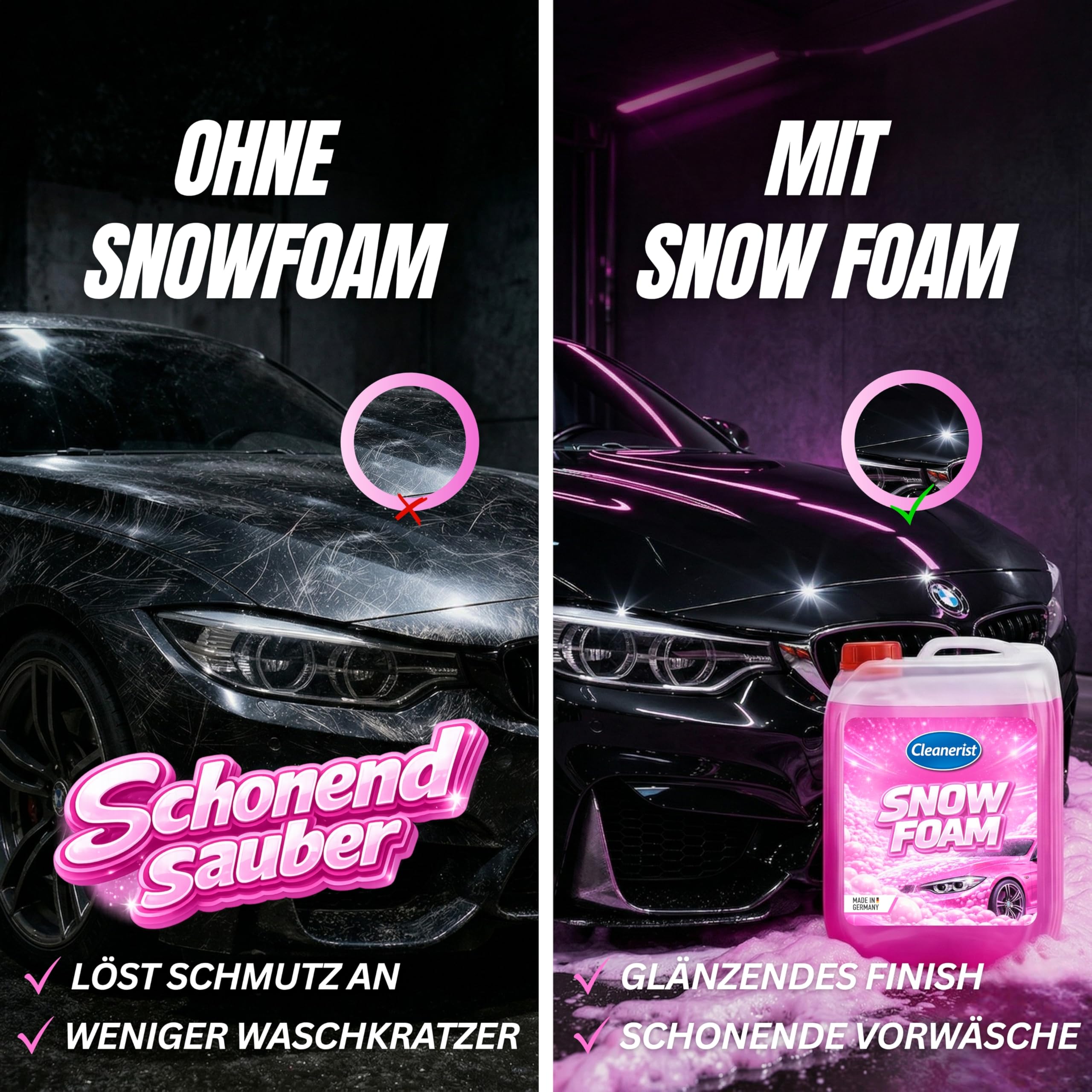 Cleanerist | Snow Foam Pink 2x 10L concentré - mousse active ultra épaisse pour canon à mousse et lance à mousse - shampoing auto prélavage pour voiture, moto et camping-car - parfum agrumes - 3
