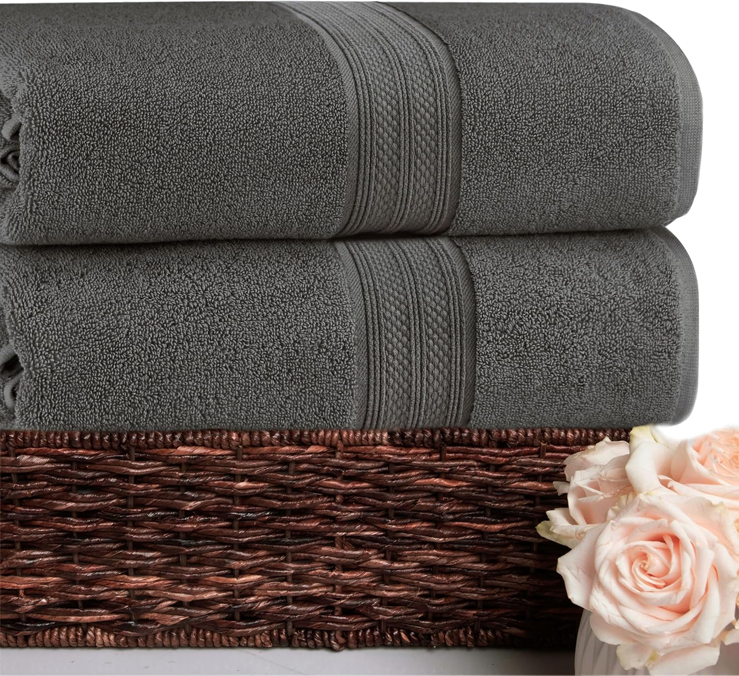 COTTON CRAFT Soft Giant Bath Sheet - 2 Pack Oversized 35x70 Extra Large Luxury Bath Towel - Plush 600 GSM - 100% Ringspun Cotton - Absorbent Quick Dry Bathroom Shower Hotel Spa Towel Sheet - Charcoal