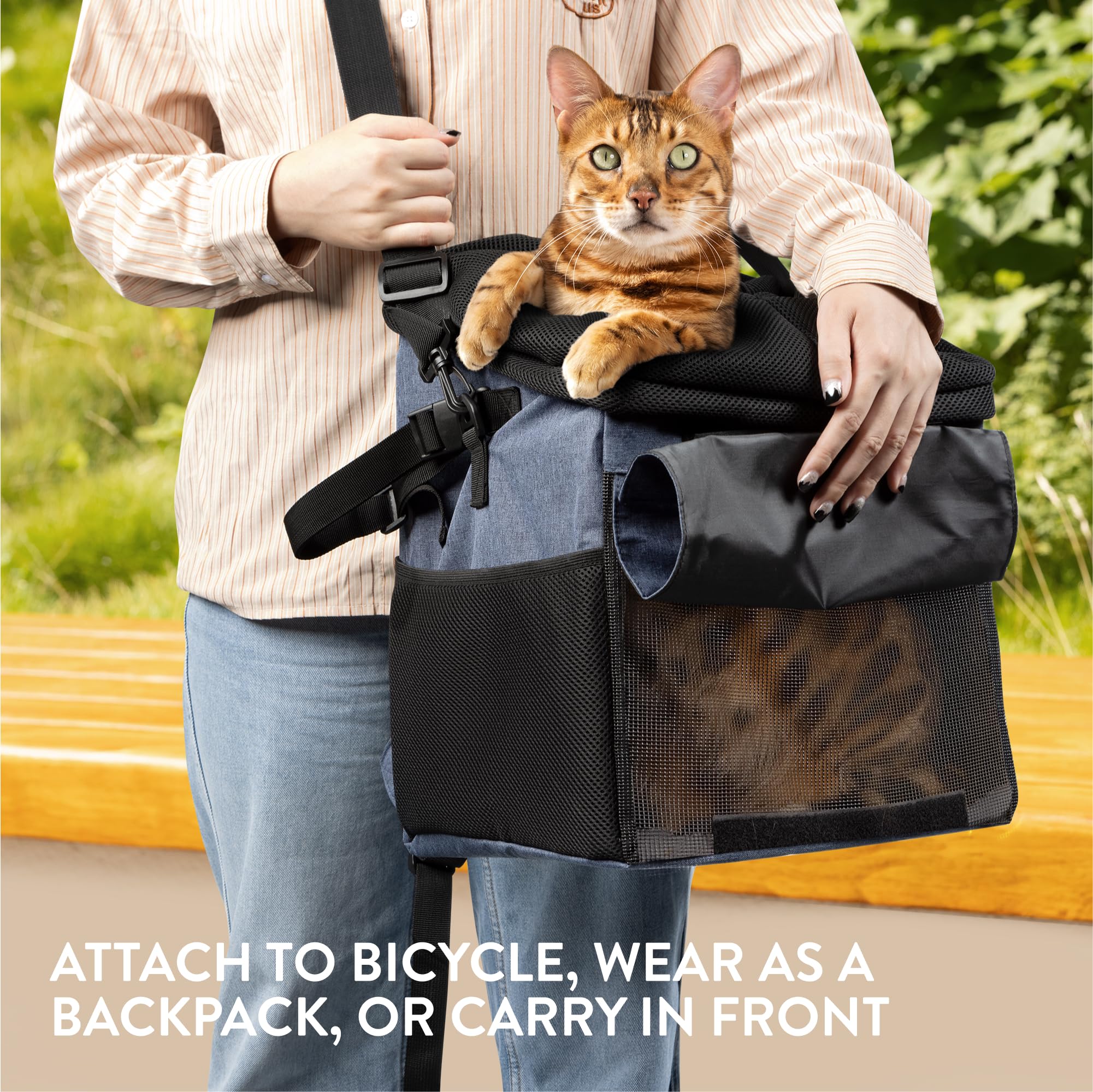 Navaris Bolsa de Perro para Bicicleta - Transportín Multiuso para Mascotas Gatos Perros - Cesta con Asas para Bici Transporte Viaje - Mochila Azul