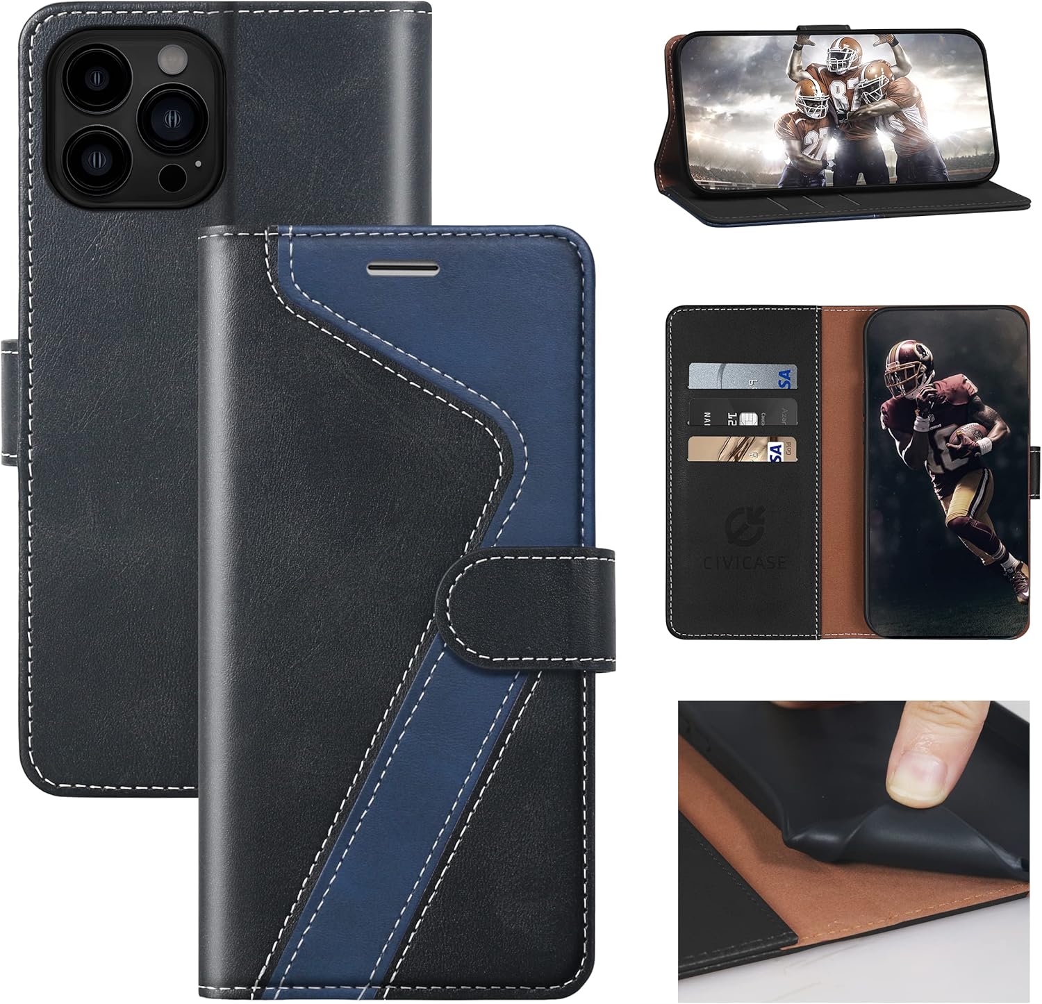 For iPhone 13 Pro Max Wallet Case,Leather Flip Case [RFID Blocking] Credit Card Hol...