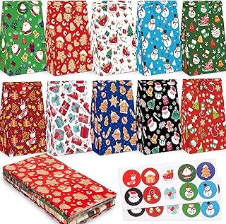 JOHOUSE 54PCS Christmas Goodie Bags, Xmas Gift Bags with Sealing Stickers Christmas Treat Bags for Cookies Lunch Christmas Party Favors