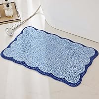 Ohocut Navy Blue Scalloped Microfiber Bath Rug Mat 26x16 - Anti-Slip, Super Absorbent, Soft Coastal Nautical Design