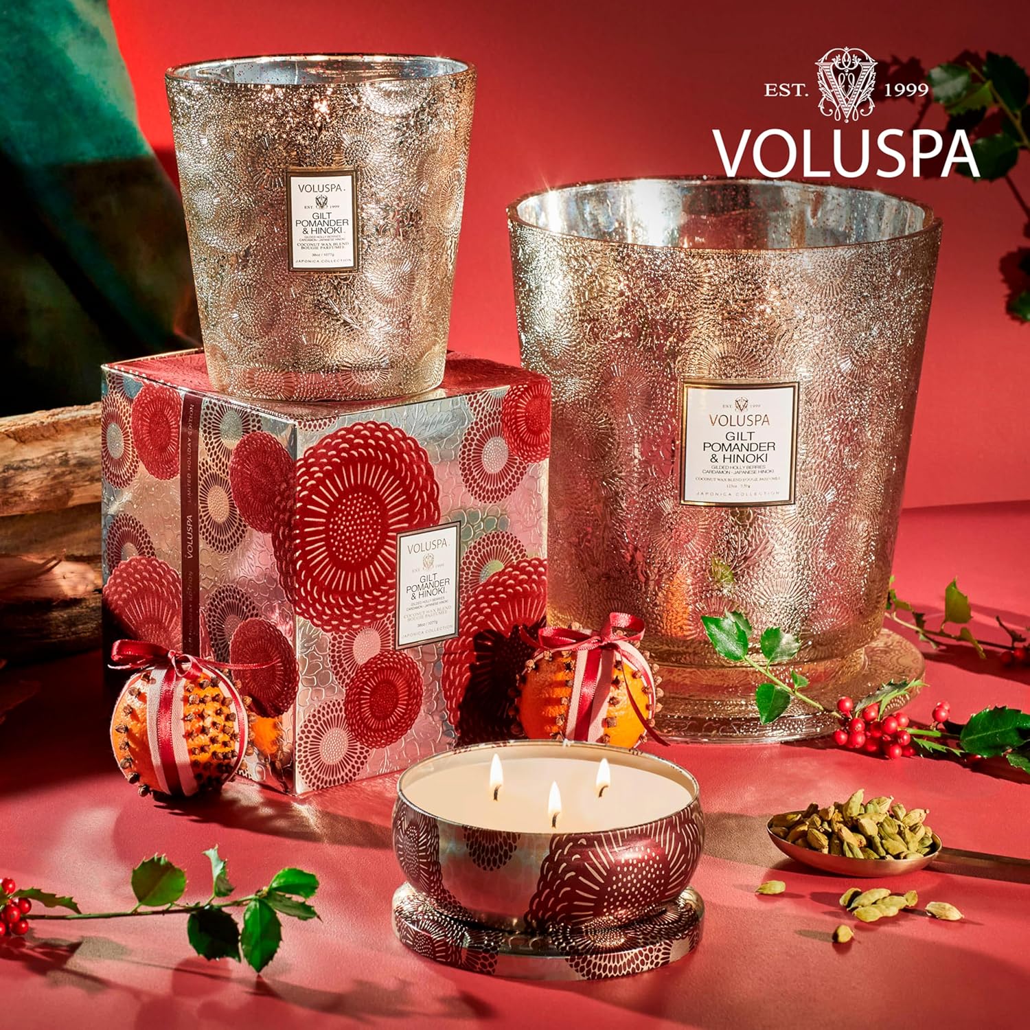 Voluspa Gilt Pomander Hinoki, 3 Wick Tin Candle, 12 Ounces, 40 Hour Burn Time, Coconut Wax for Clean Burning, Handcrafted in The USA - Image 6