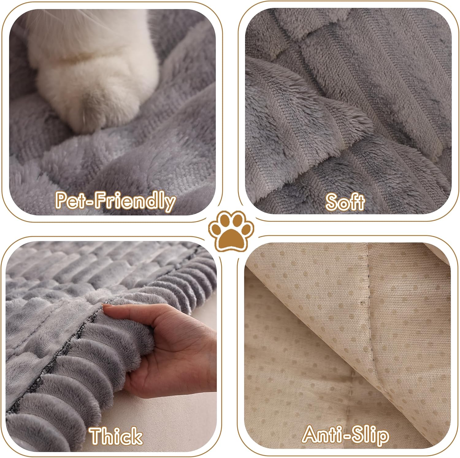 Couch Cover for Sofa, Sectional Couch Cover for Dogs, Sofa Cover Washable, Cushion Cover Blanket Pad Bed Mat for Pets, Fleece Furniture Protector, Grey, 23.6x23.6in