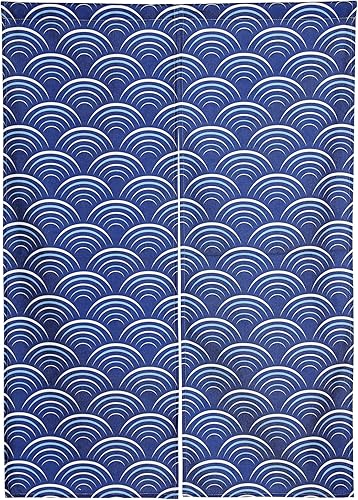 Moslovstar Cortina japonesa Noren para puerta, con estampado de ondas azules, hecha a mano, de algodón y lino, 33.5 x 47.2 pulgadas