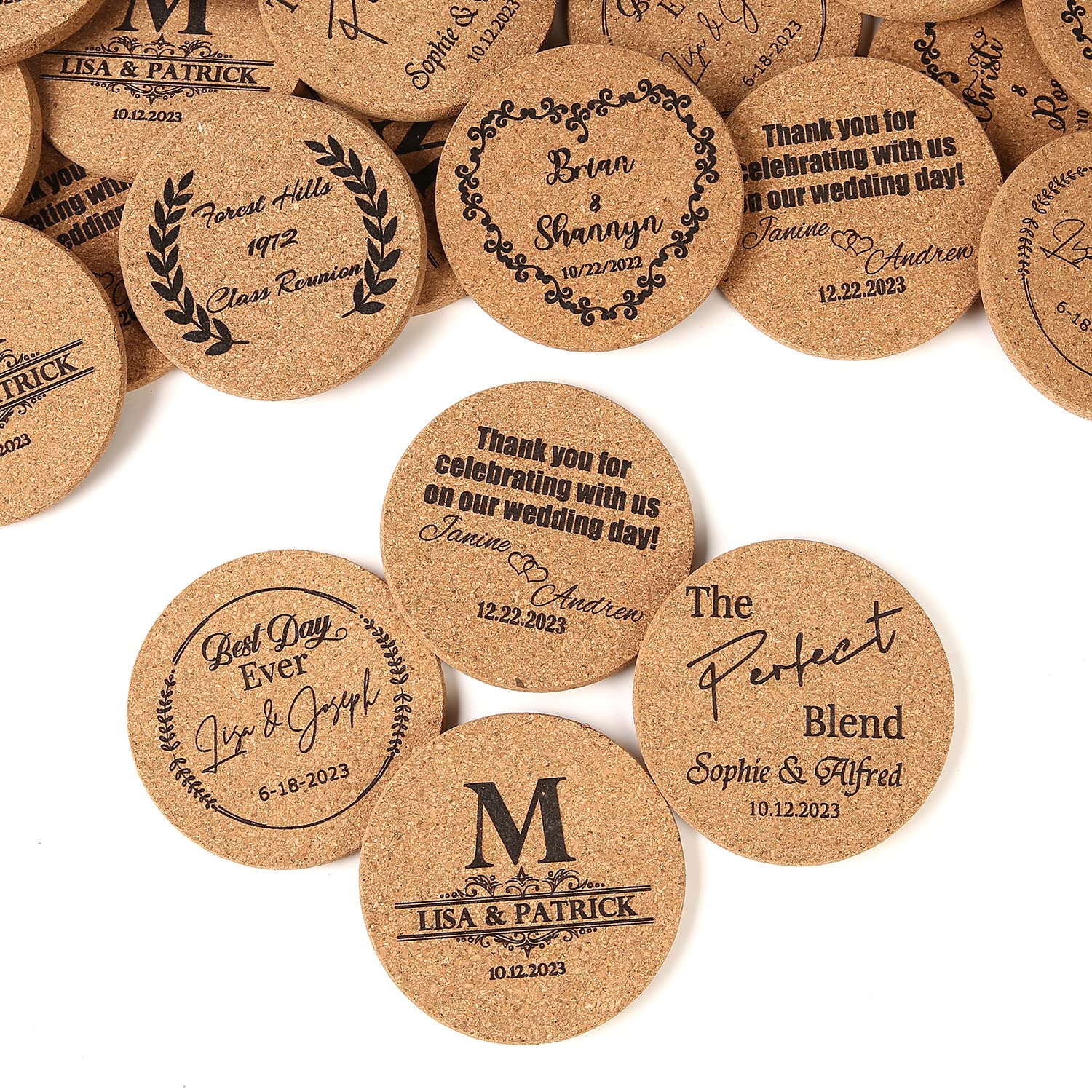 Sous-verres Bulk événement Lot De 30 à 100 Sous-verres En Liège Personnalisés Pour Boisson Sous-verres Gravés Laser Logo