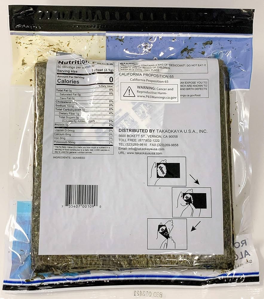 Amazon.com : Takaokaya Nori Tokusen Roasted, 50-Count Units (Pack