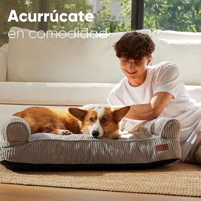 Foto 3 de 8 de FUKUMARU Cama Sofá para Gatos, Acogedora Cama de Pana para Gatos de Interior con Funda extraíble y Lavable