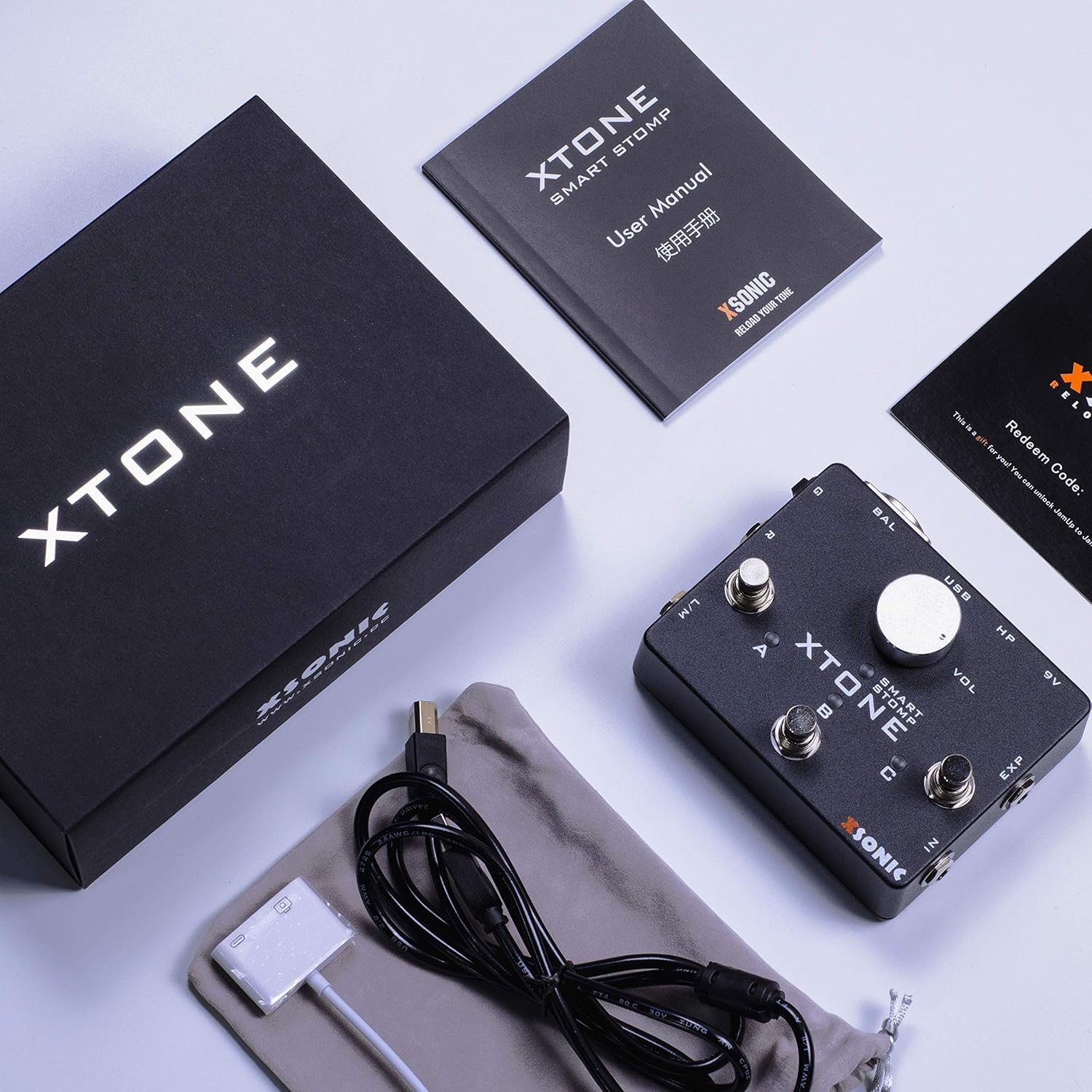 XSONIC Xtone Mobile Audio Interface with Ultra Low Latency, 192KHz Sampling Rate, 108dB Dynamic Range, Pure Guitar Input, 3 Output Port, Expression Pedal Input, Support iOS, Windows, Mac
