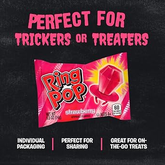 Ring Pop Pink Strawberry Halloween Lollipop, 30 Count, Bulk Party Favors