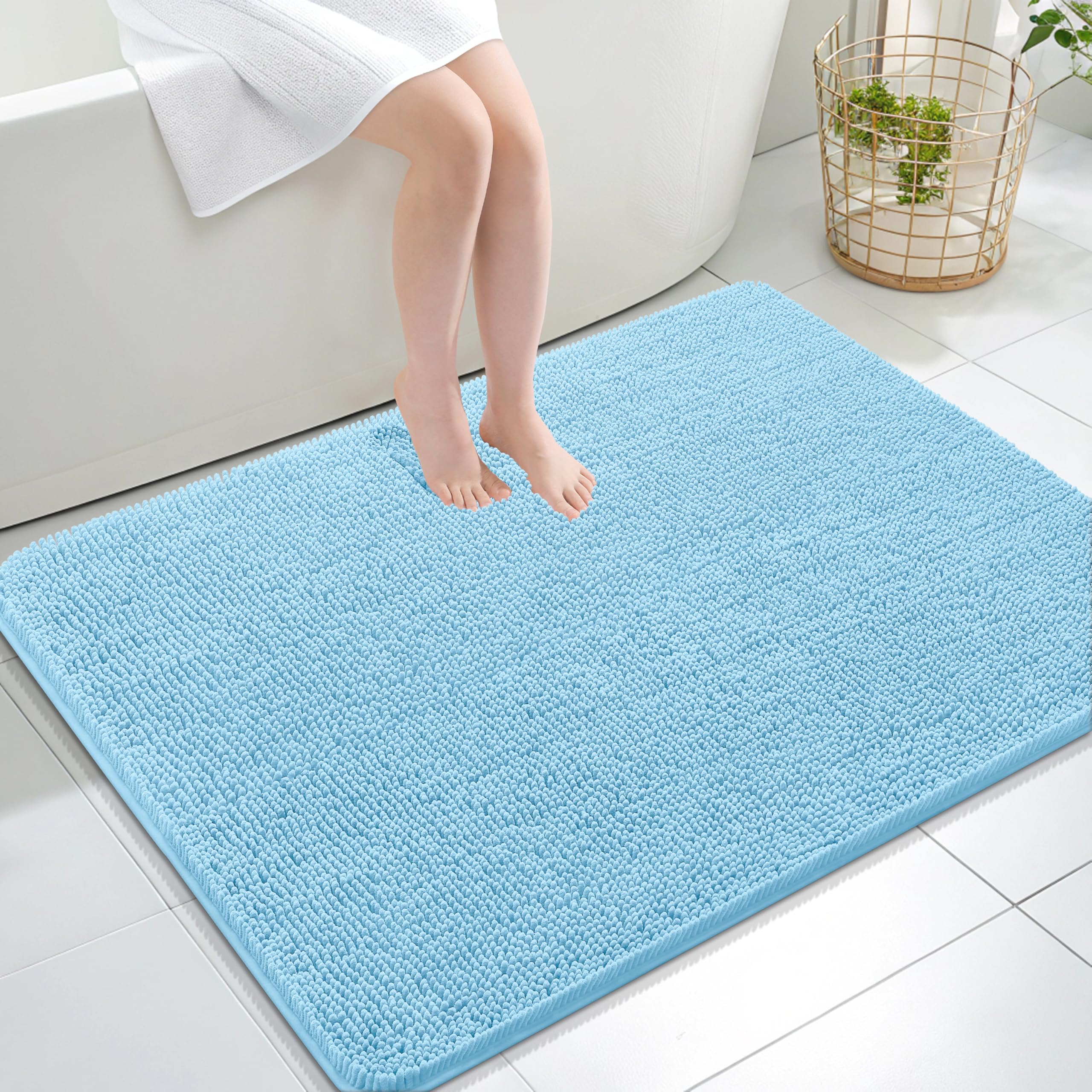 OLANLY Large Bathroom Rugs 40x32, Extra Soft Absorbent Chenille Bath Rugs | Sky Blue, Quick-Drying Rubber Backing, Machine Washable Bath Mat for Bathroom Floor, Tub and Shower, Home Decor Accessories