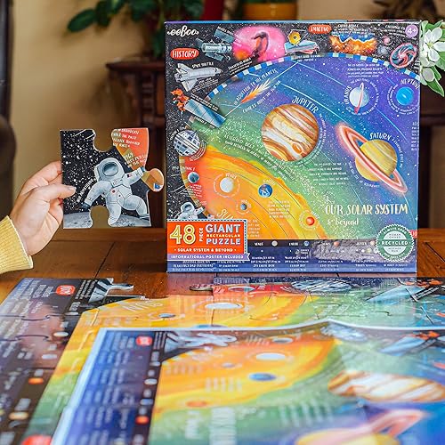 Miniatura 5 de eeBoo Solar System & Beyond - Rompecabezas gigante de 48 piezas, rompecabezas rectangular de 30 x 24 pulgadas, incluye póster informativo, niños a