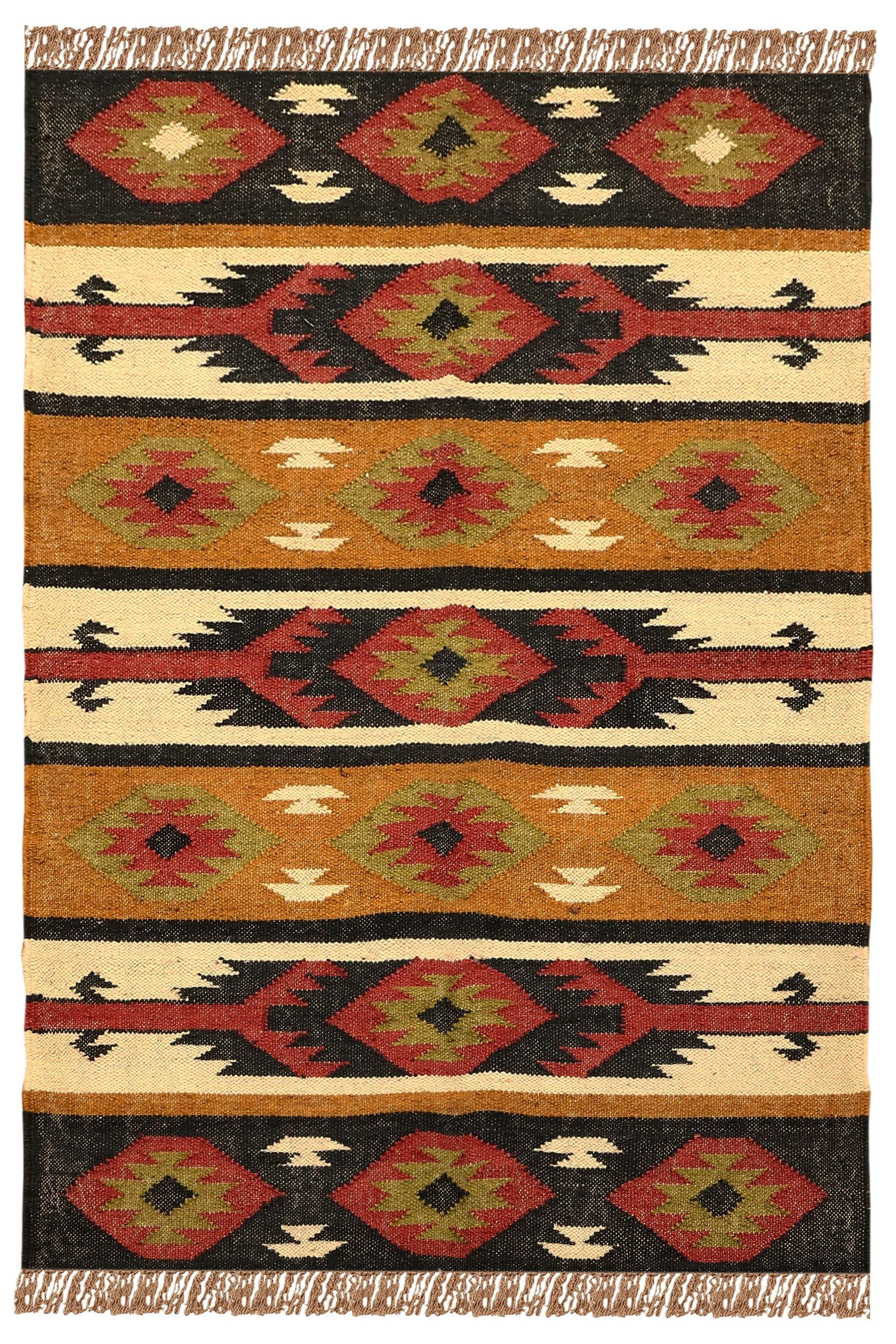 Tapis en laine et jute grand salon cuisine extérieur Kilim géométrique