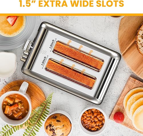 Miniatura 4 de Simple Deluxe Tostadora de 2 rebanadas, 6 ajustes de tostado y 3 funciones, ranura extra ancha y bandeja extraíble para migas, para pan y gofre,