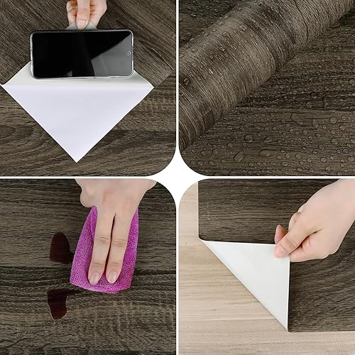 Miniatura 6 de Papel tapiz de madera rústica para despegar y pegar, papel de contacto con aspecto de madera marrón para encimeras, papel tapiz de grano de madera