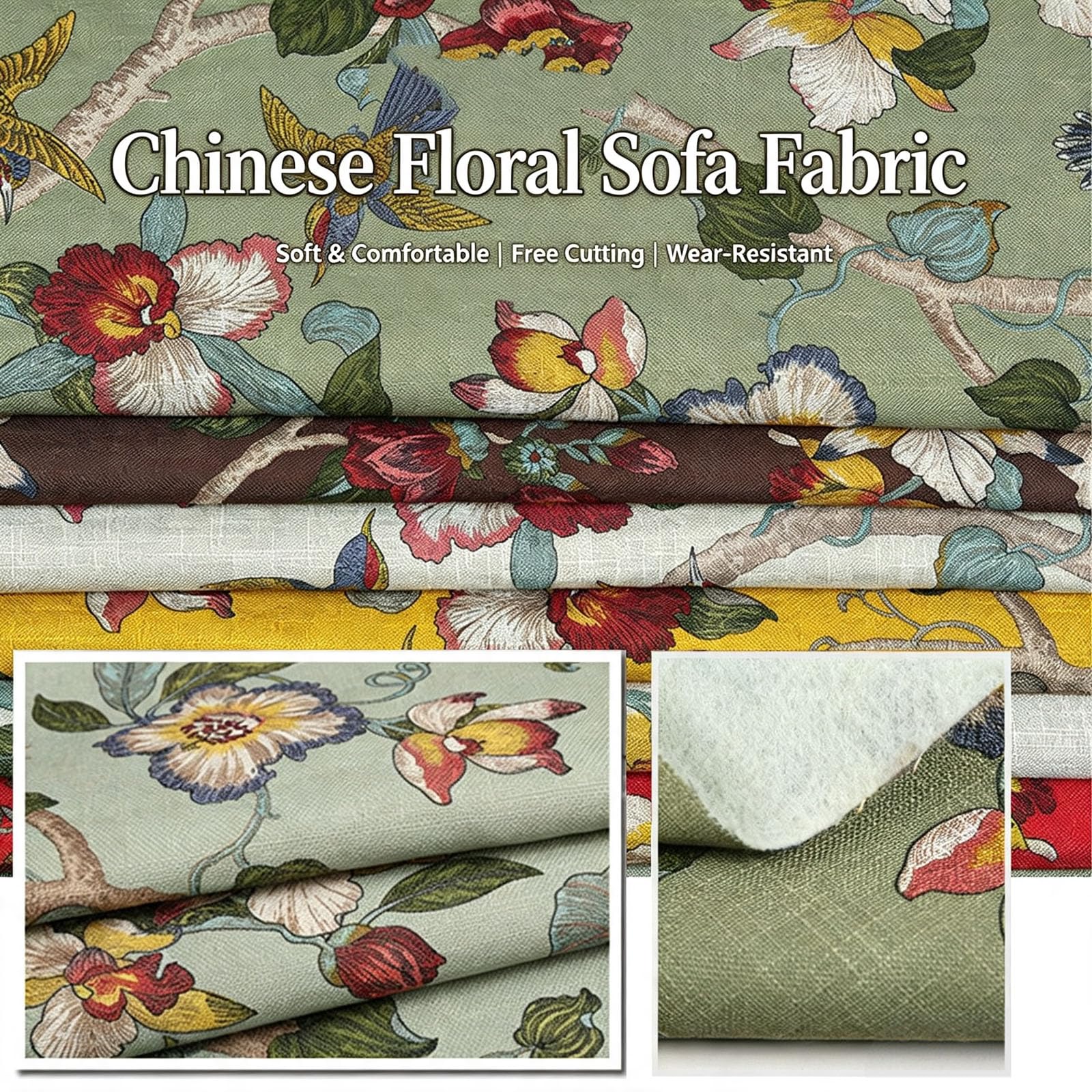 200 x 145 cm - Tissu en lin imprimé - Vendu au mètre - Tissu d'ameublement - Fleurs
