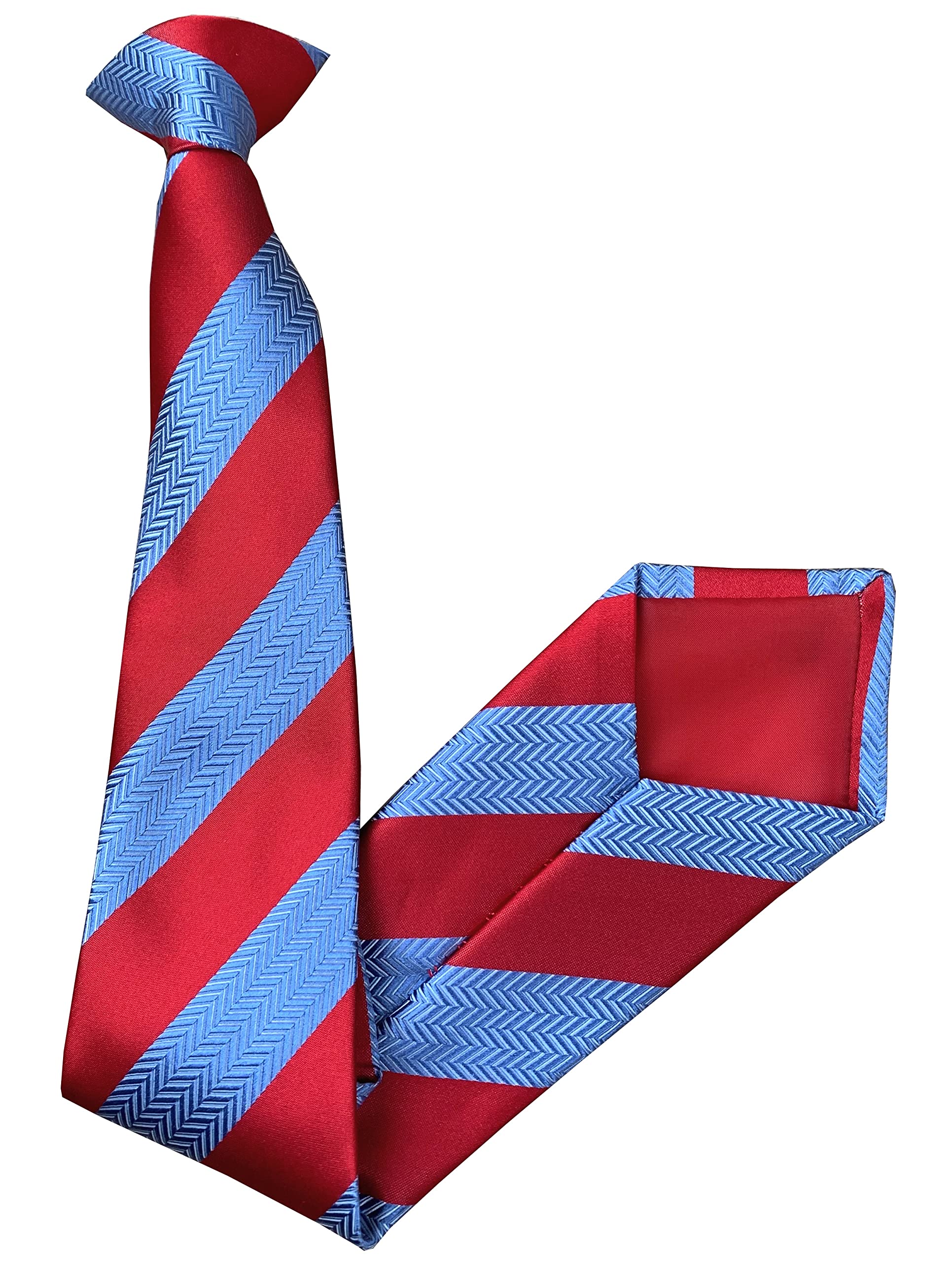100% Silk Red & Blue Chevron Stripe Clip On Tie
