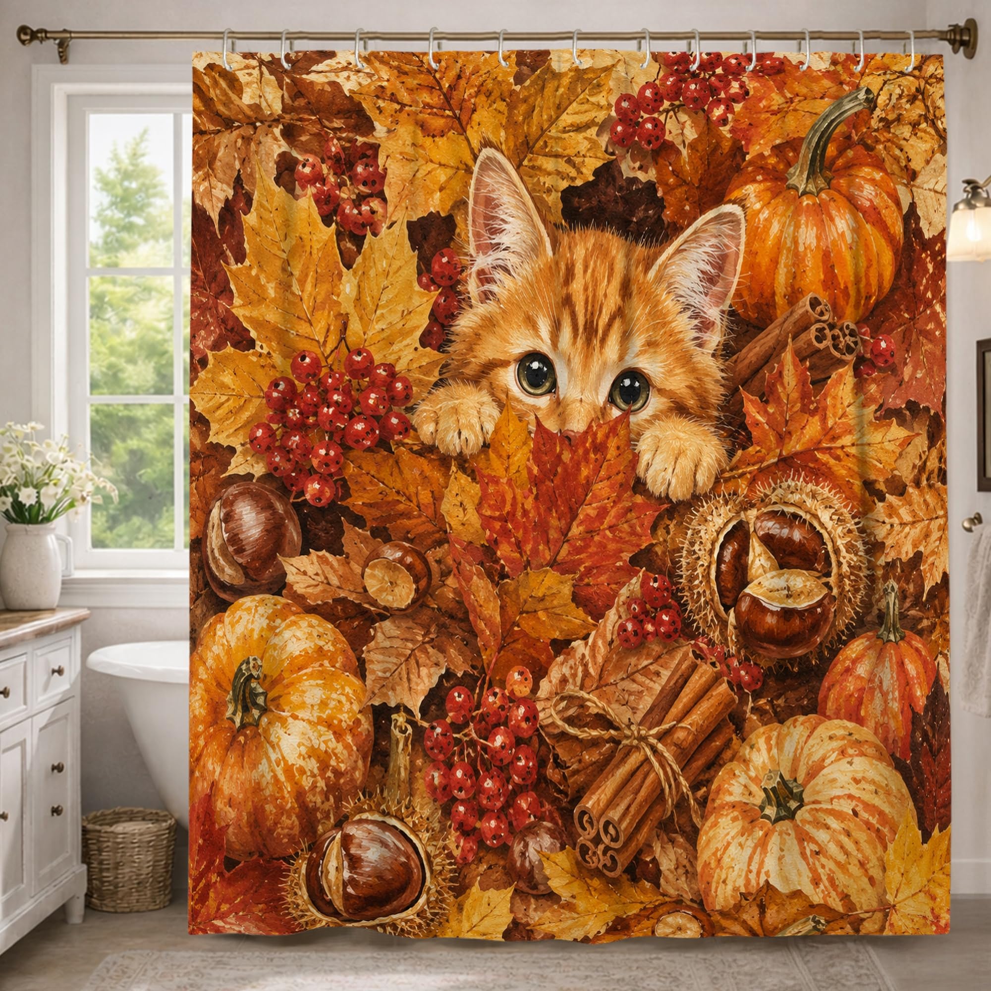 Rideau de douche imperméable anti-éclaboussures grand format motif citrouilles d'automne